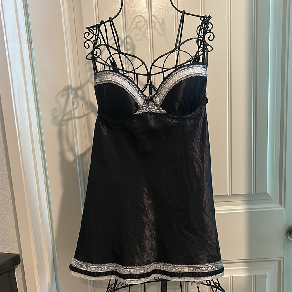 Elegant Black Lace Trim babydoll dress/night gown